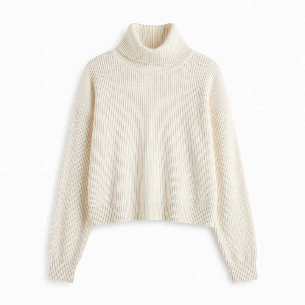 Cream Cropped Turtleneck Sweater