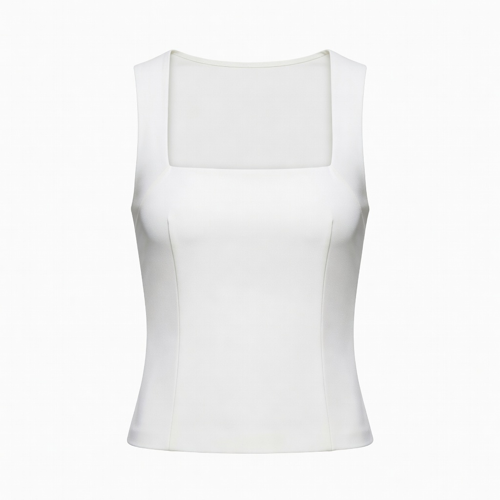White Square-Neck Fitted Top