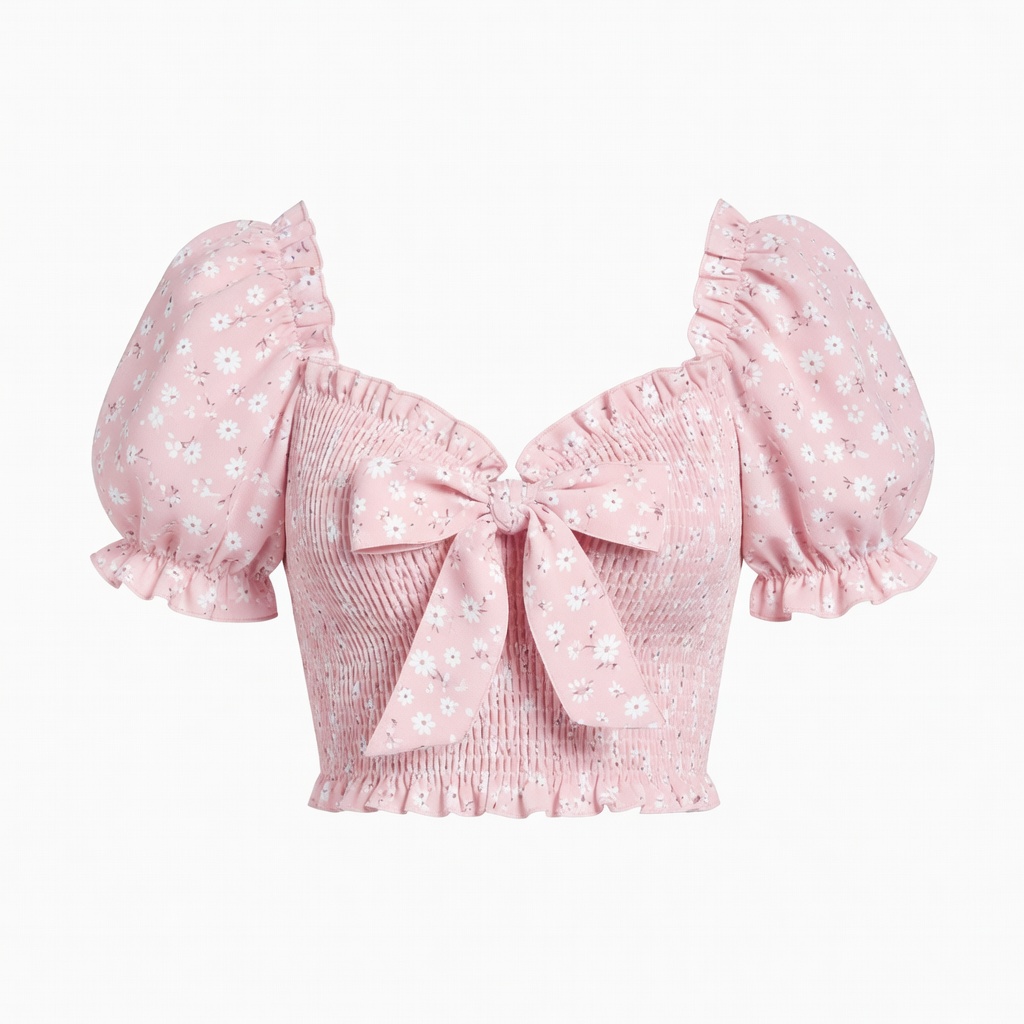 Λουλουδάτο κροπ τοπ με φουσκωτά μανίκια