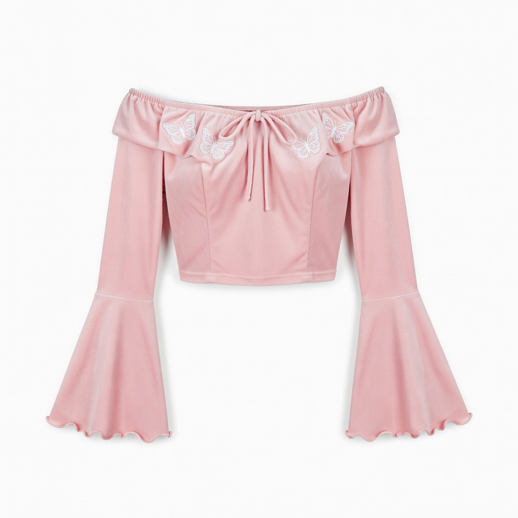 Pink Butterfly Off-Shoulder Top