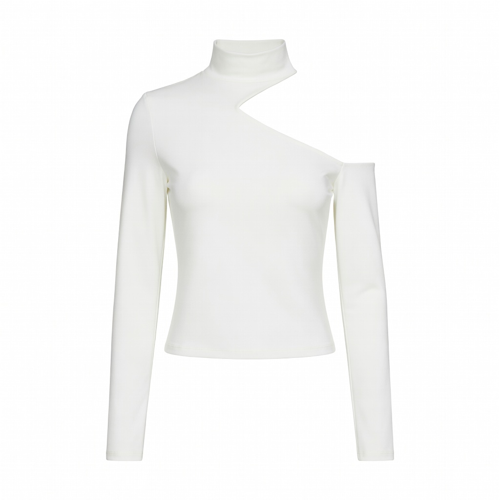 White One-Shoulder Mock Neck Top
