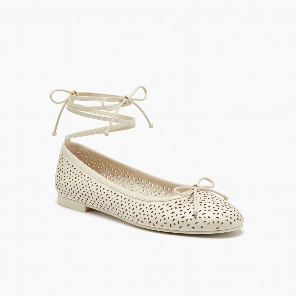 Cream Lace-Up Ballet Flats