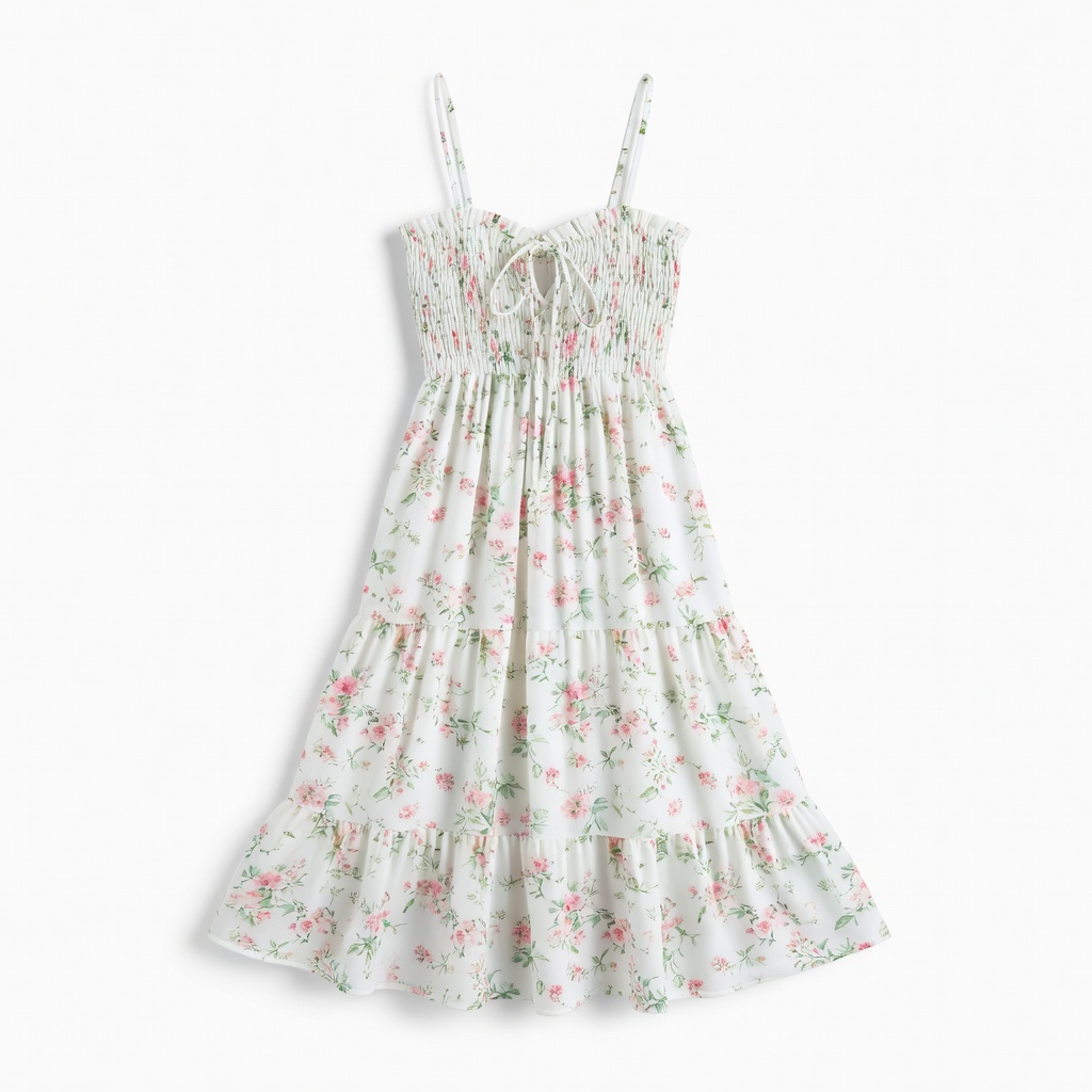 Vestido midi floral rosa