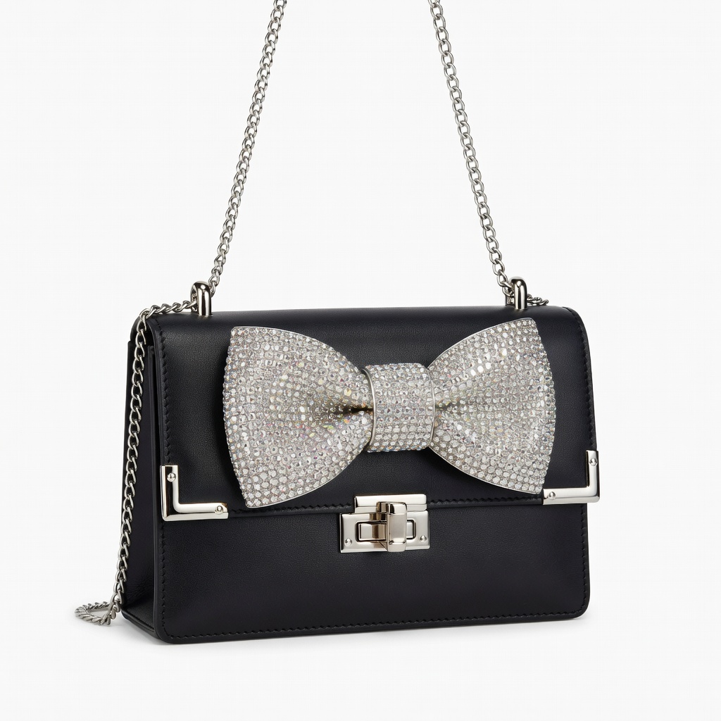 Bolso Negro con Lazo de Cristales
