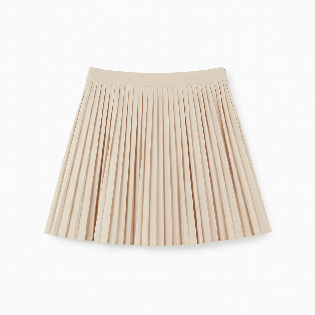 Beige Pleated Mini Skirt