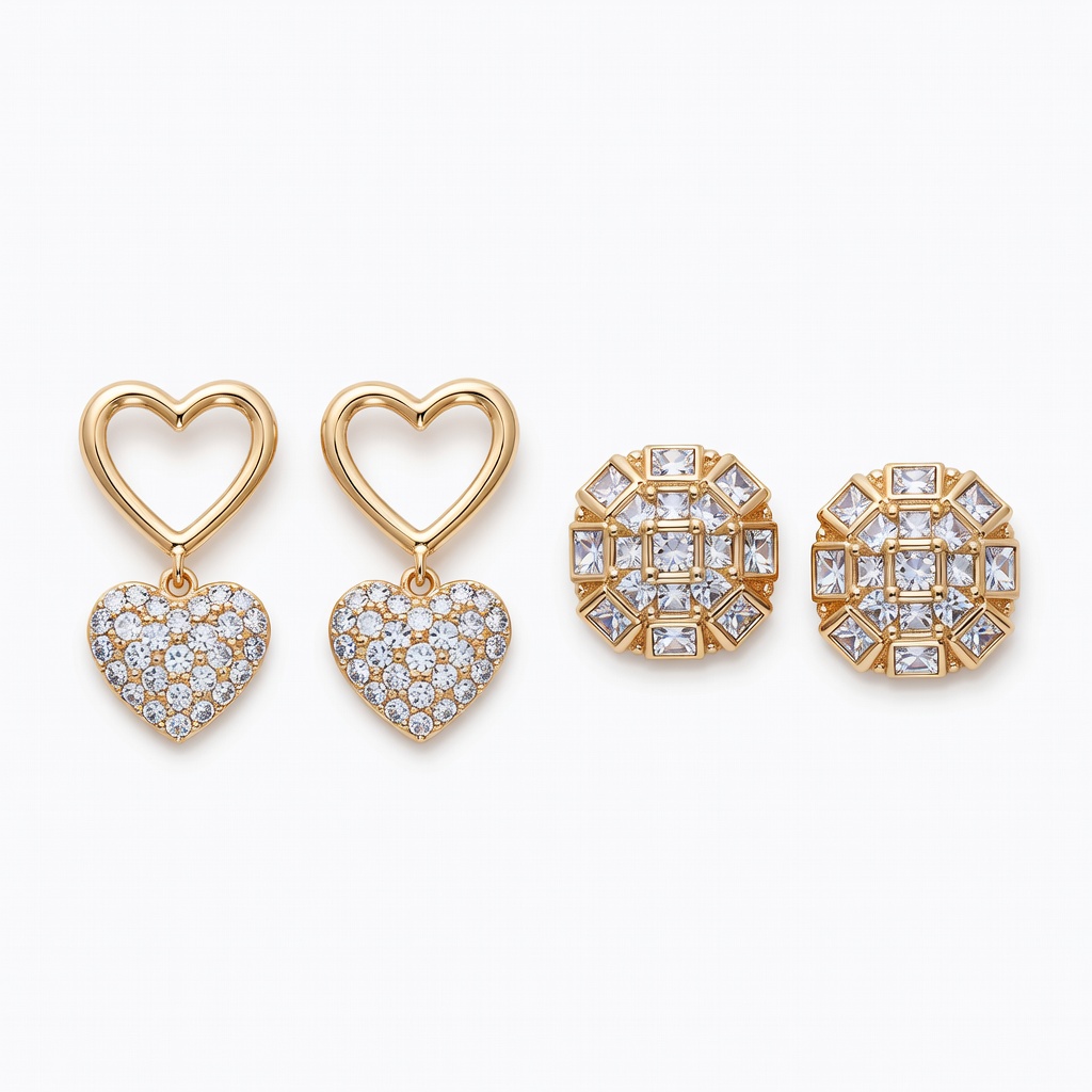 Gold Crystal Heart Earrings