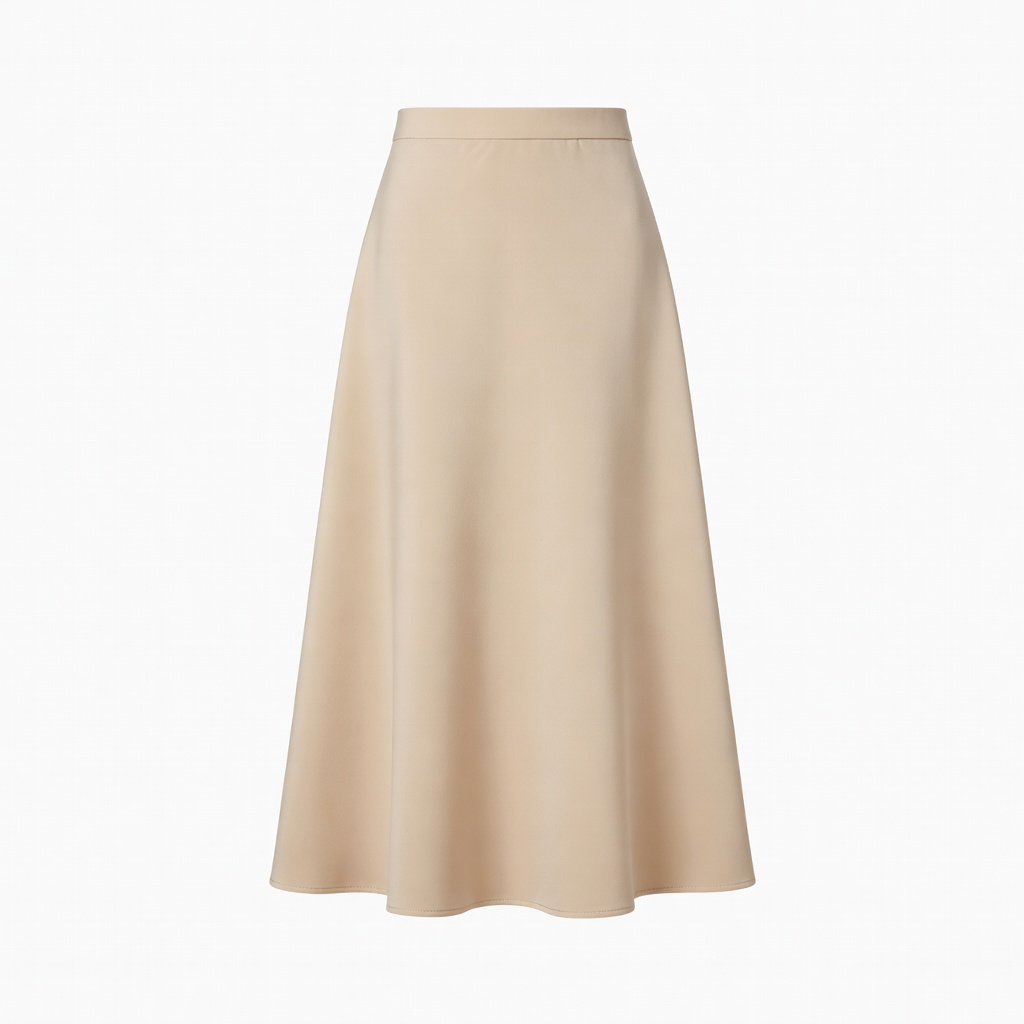 Beige A-Line Midi Skirt