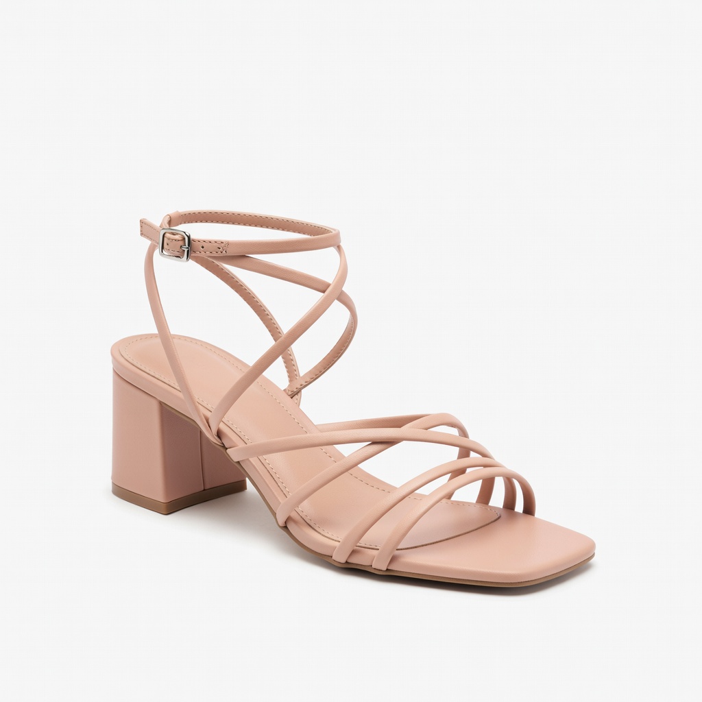 Nude Strappy Block Heel Sandals