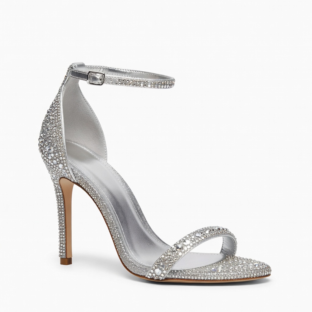 Silver Rhinestone Strappy Heels