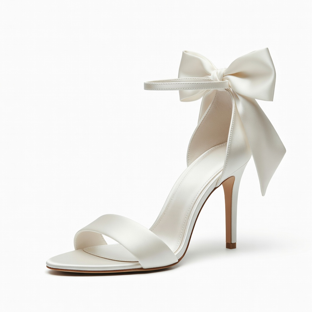 White Satin Bow Heeled Sandals