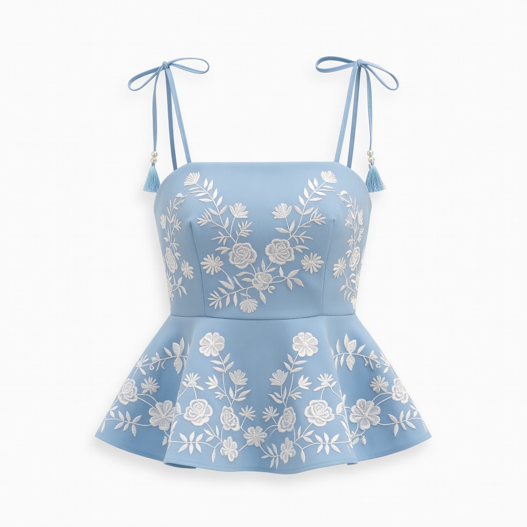 Powder Blue Embroidered Peplum Top