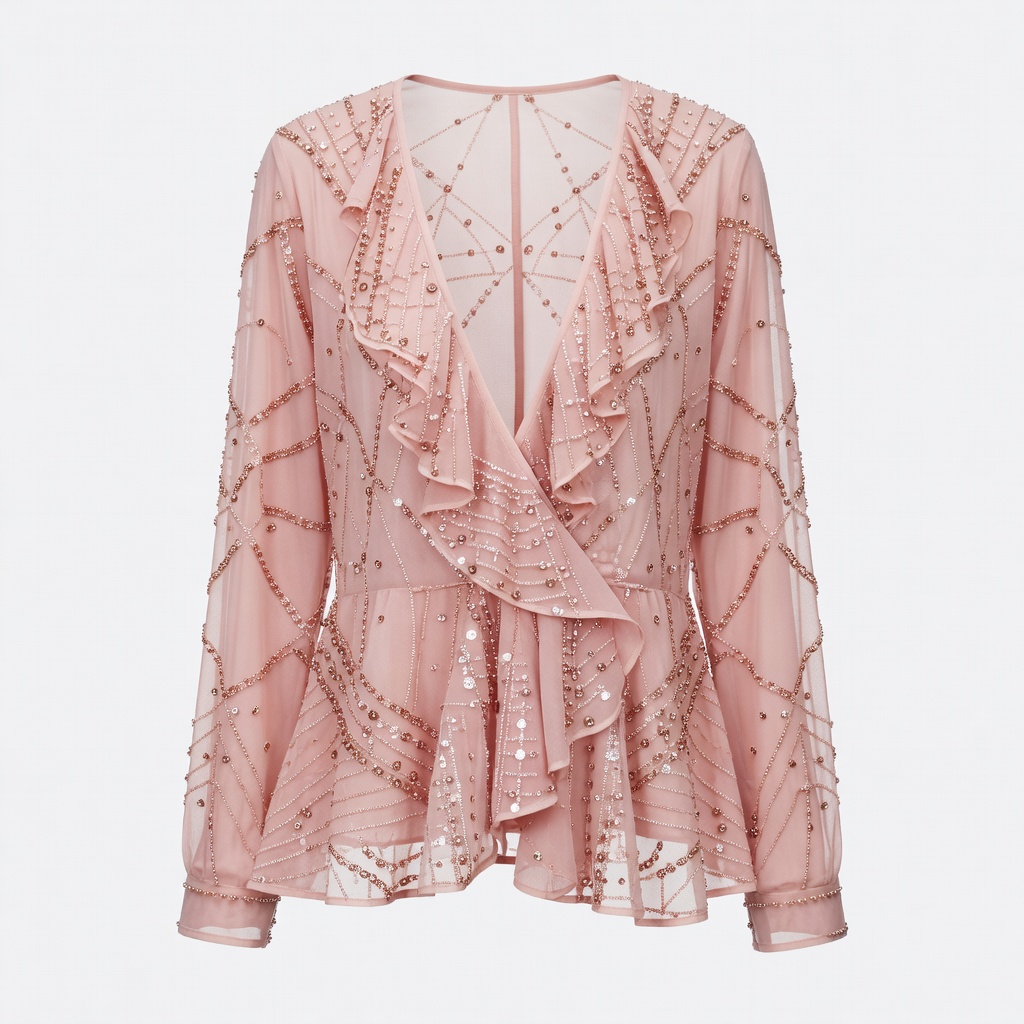 Blush Pink Sequin Wrap Blouse
