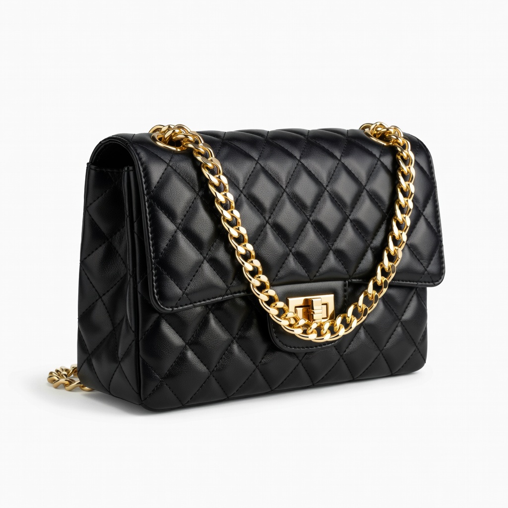 Black Quilted Chain Flap Bag