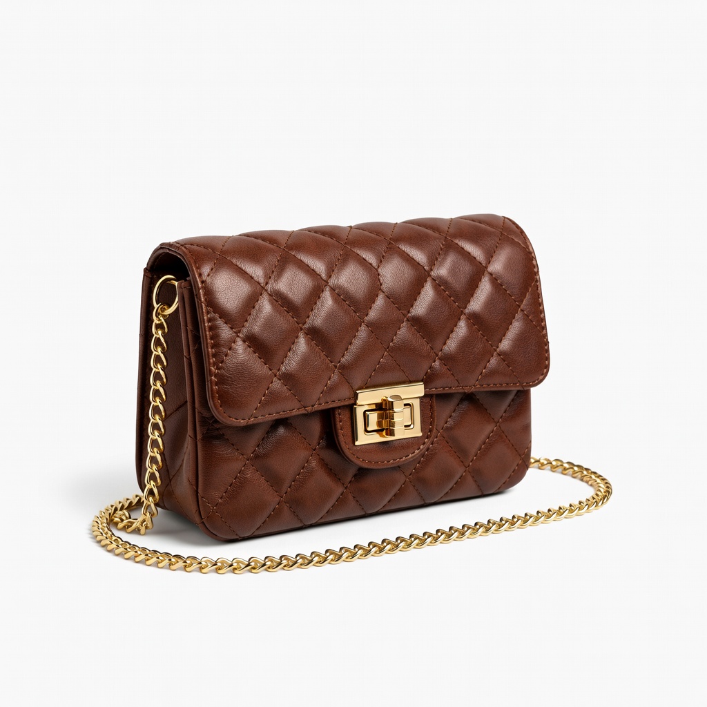 Brown Quilted Chain Bag