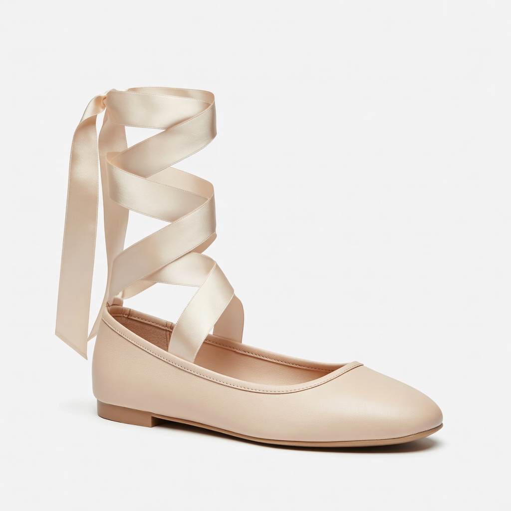 Beige Ribbon Ballet Flats