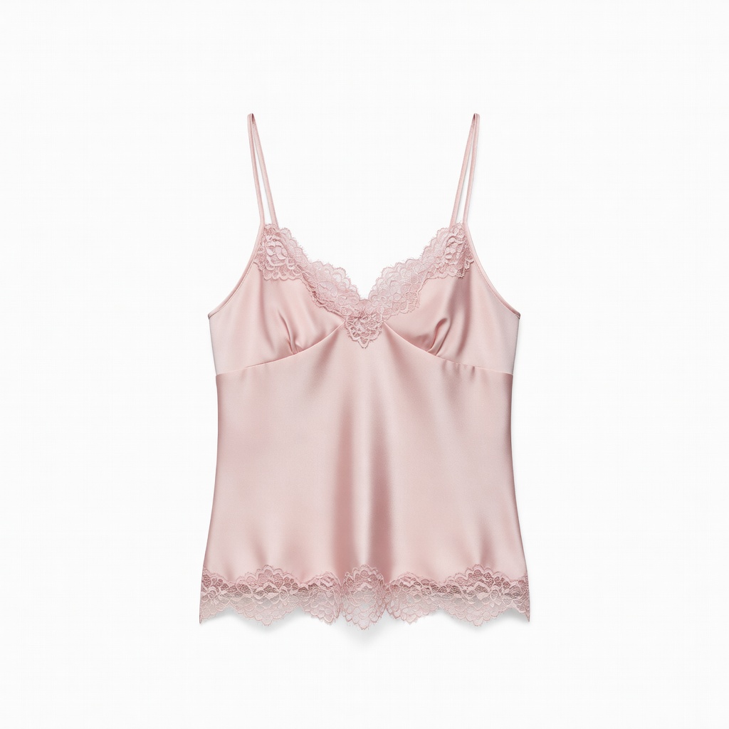 Camisola rosa blush con ribete de encaje