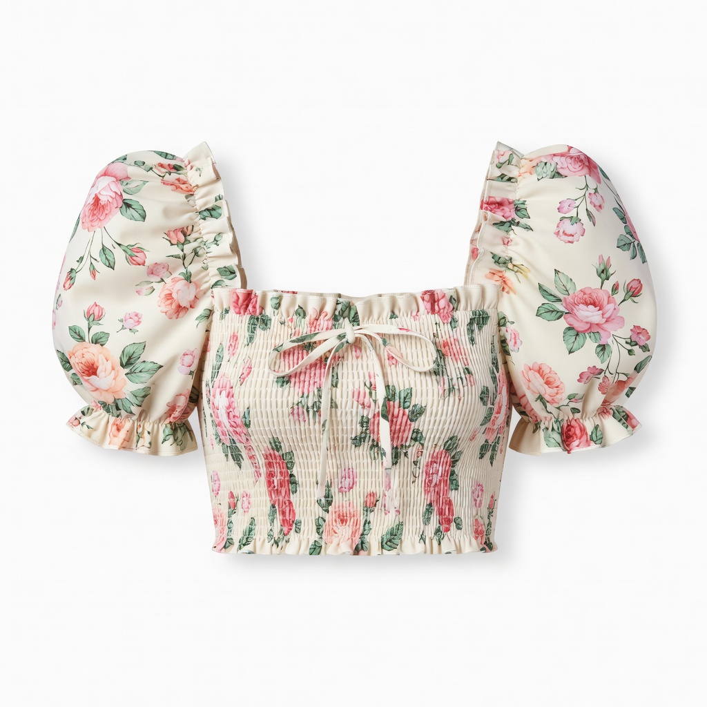 Floral Puff Sleeve Crop Top