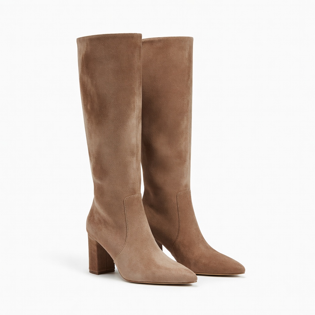 Taupe Suede Knee-High Boots