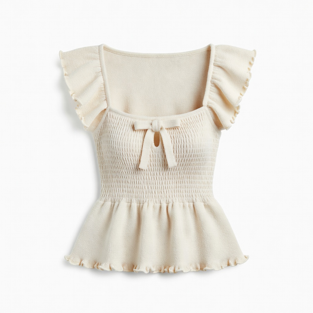Cream Ruffled Peplum Top
