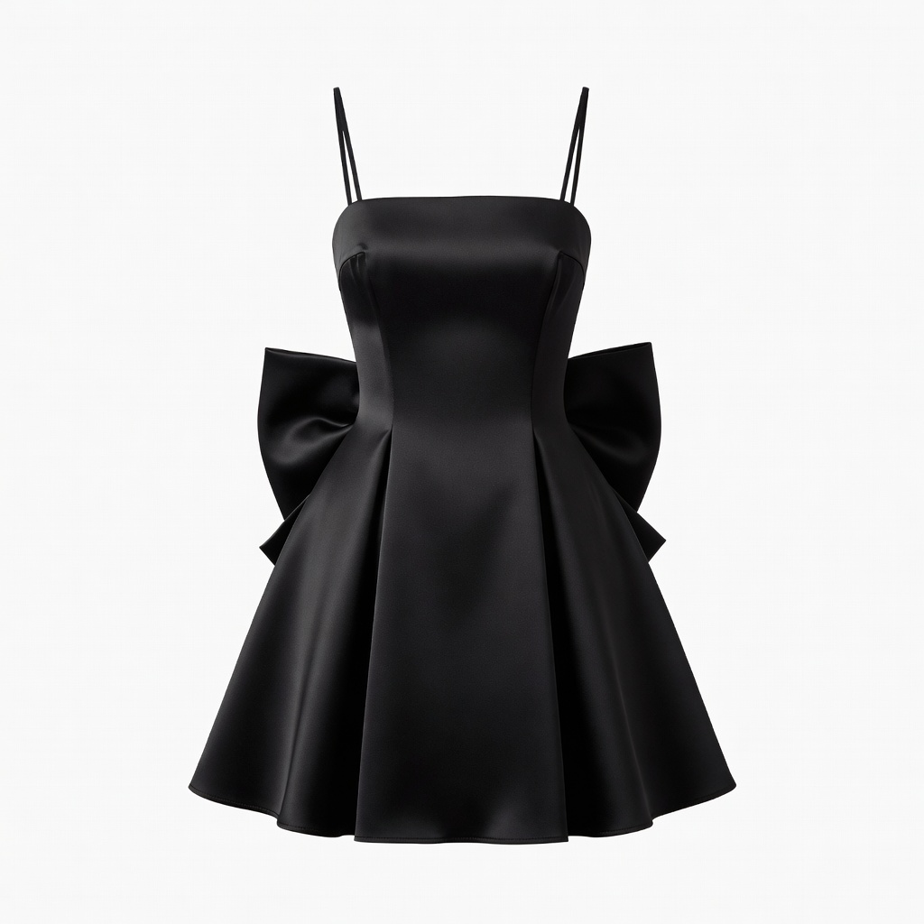 Black Satin Bow-Back Mini Dress