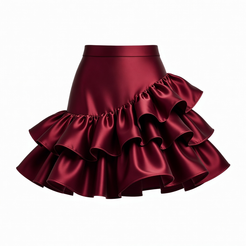 Burgundy Ruffled Satin Mini Skirt