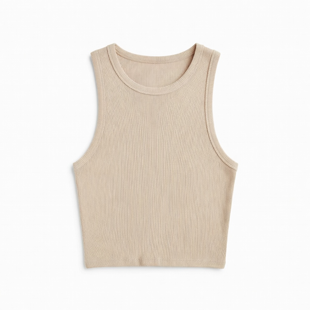 Beige Ribbed Crop Tank Top