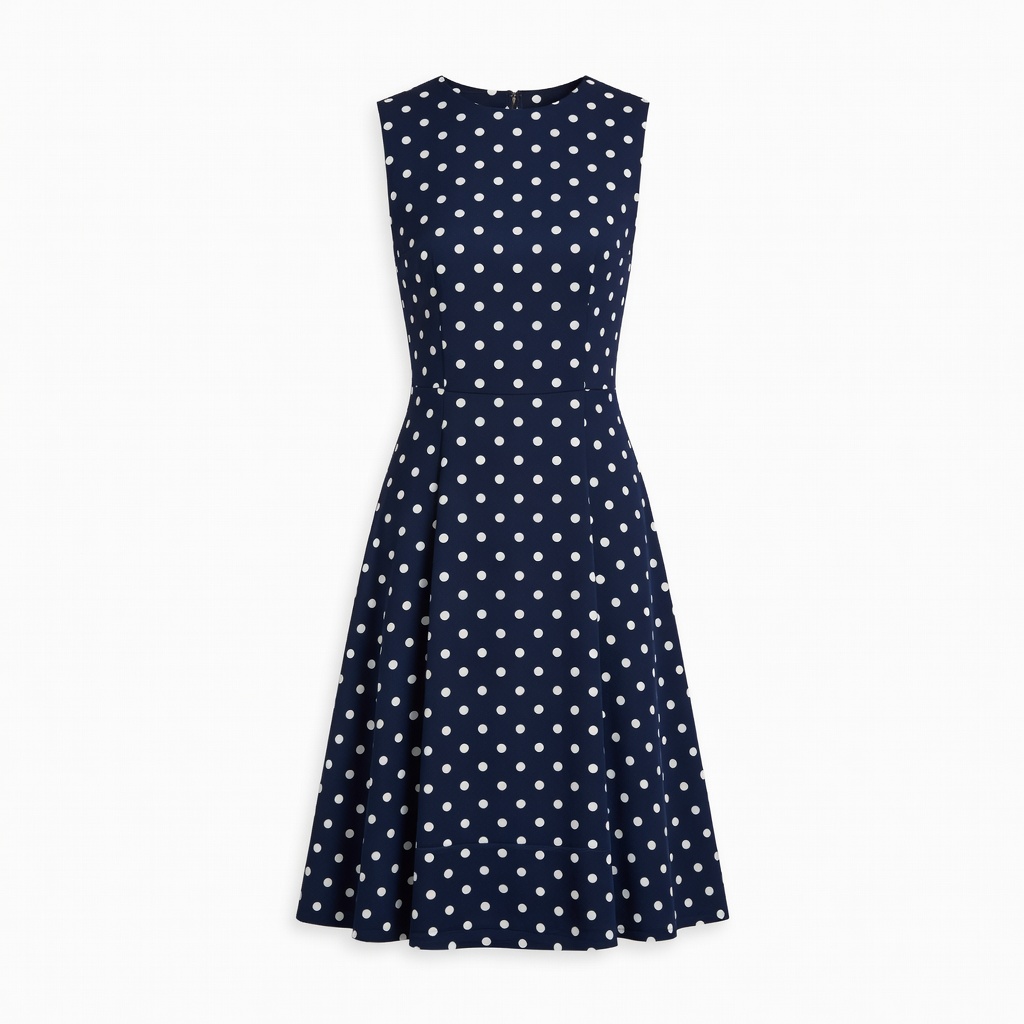 Navy Polka Dot High Neck Dress