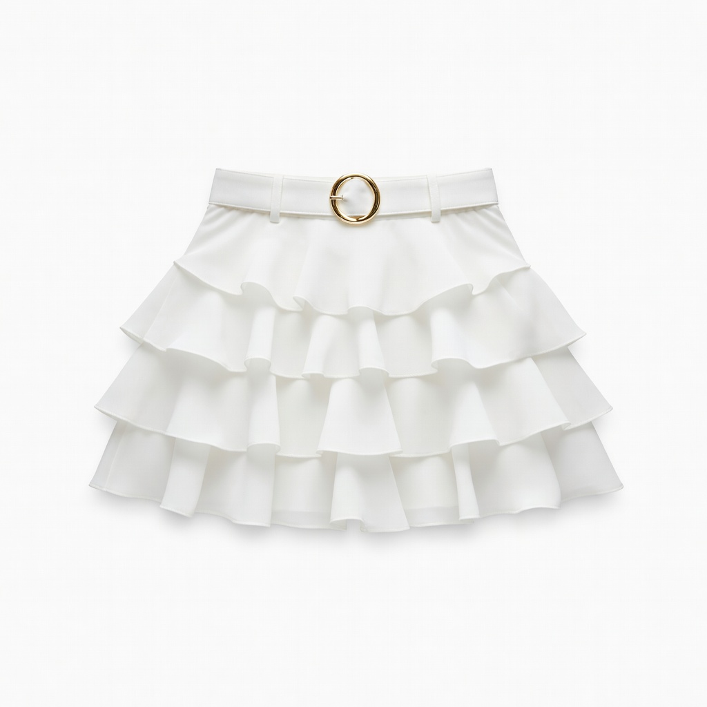 White Tiered Ruffle Mini Skirt