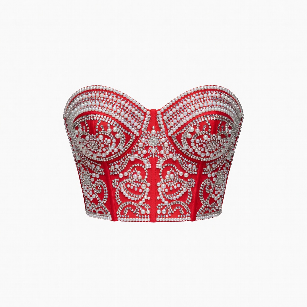 Red Pearl Embellished Bustier