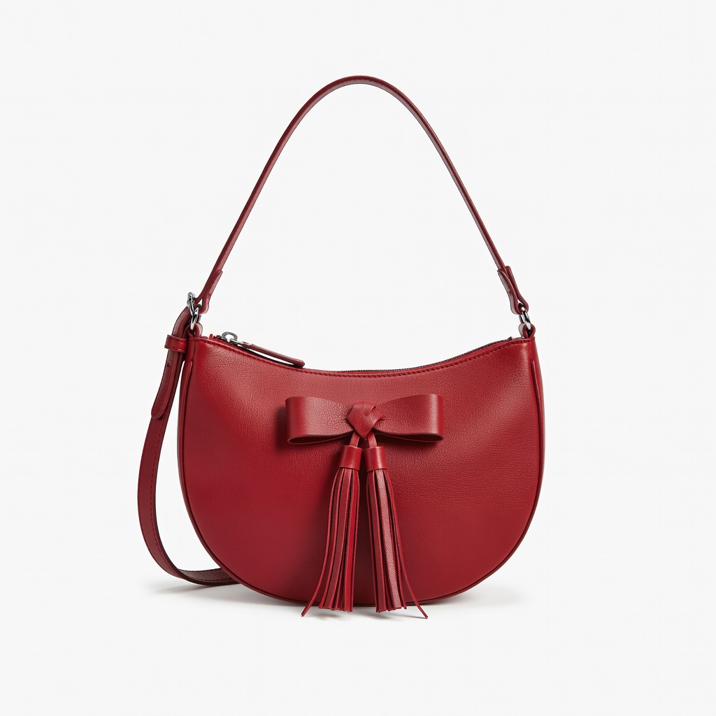 Red Leather Crescent Handbag