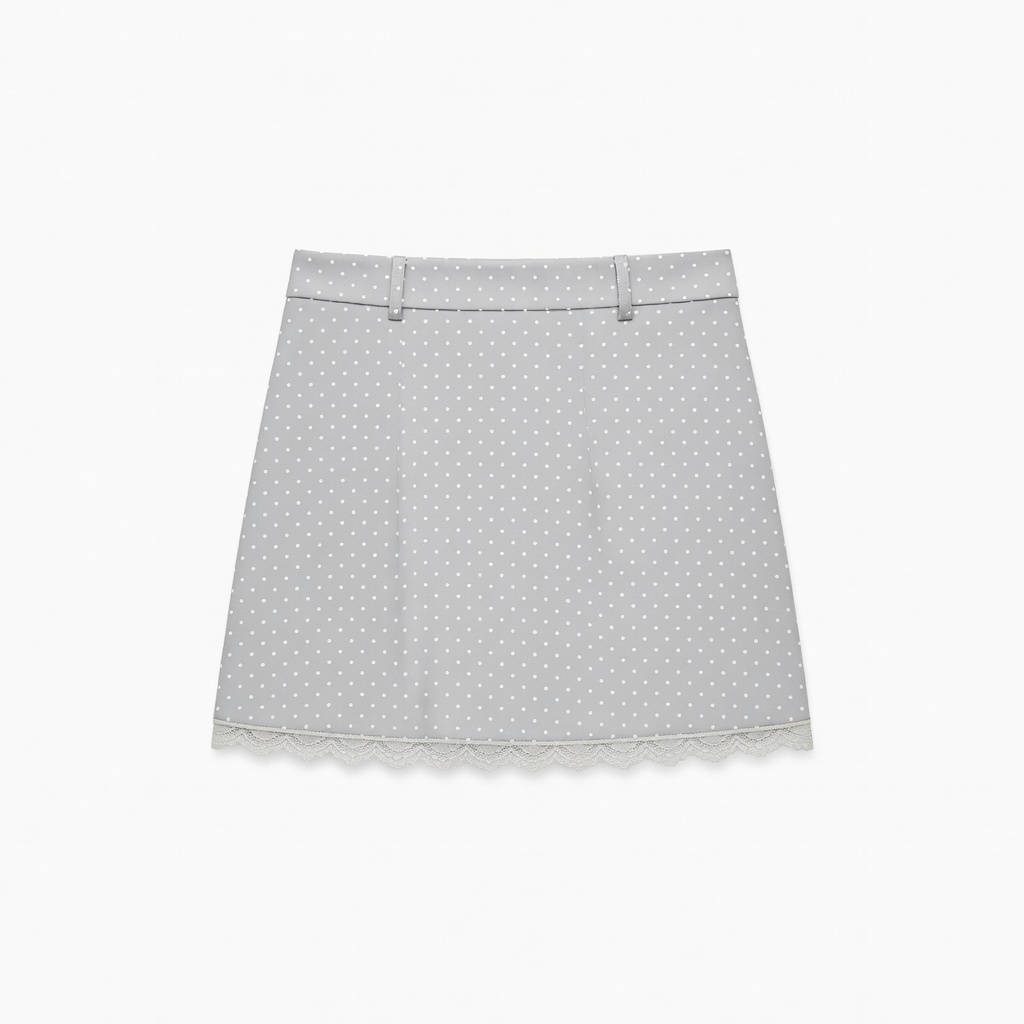 Light Gray Polka Dot Mini Skirt