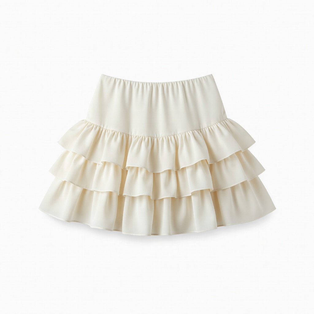 Cream Tiered Ruffle Skirt