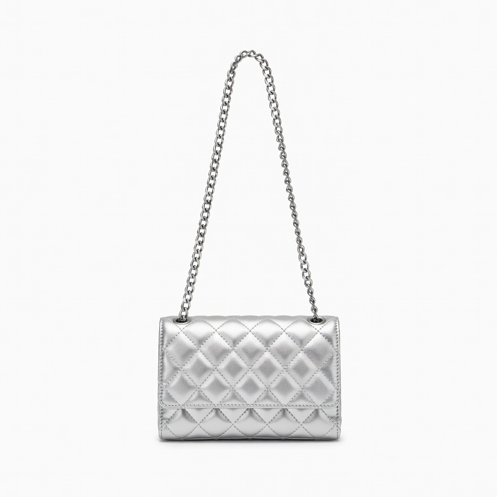 Silver Quilted Chain Handbag