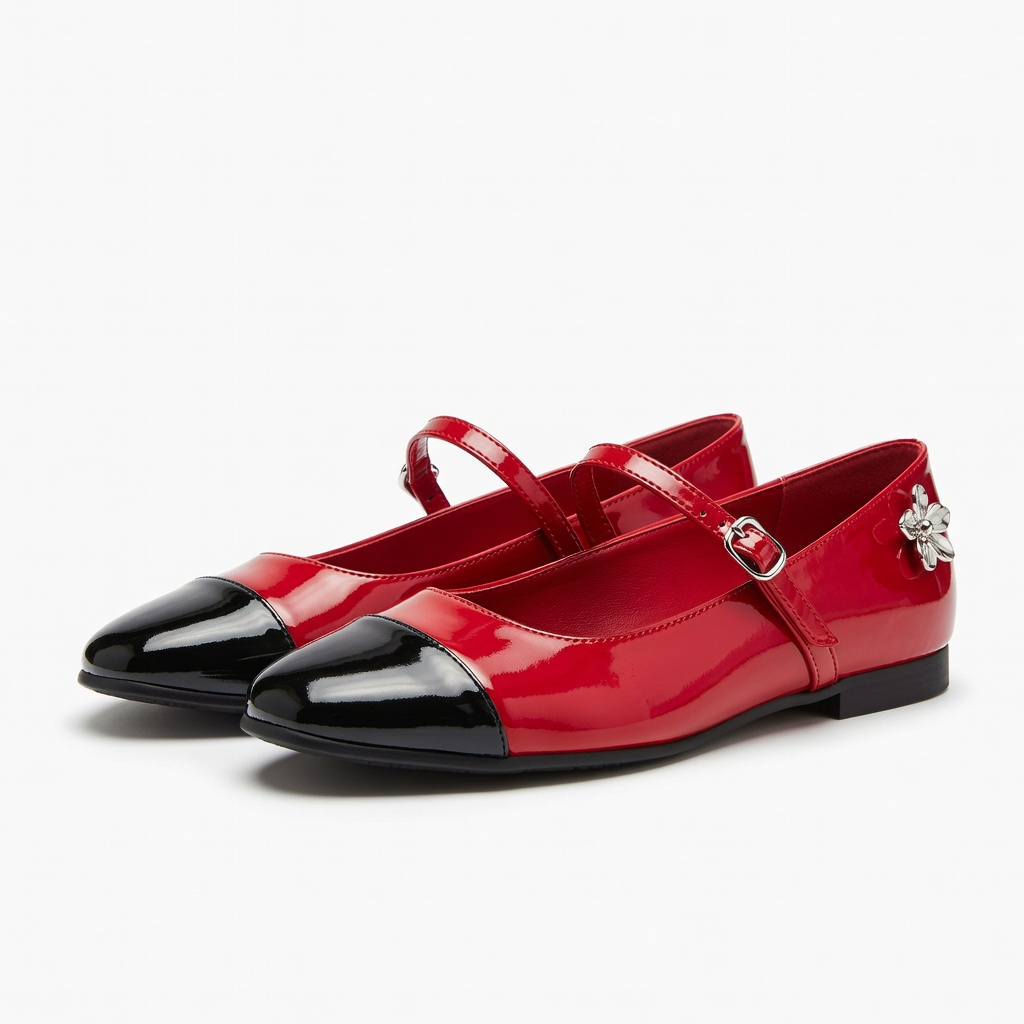 Red and Black Mary Jane Flats