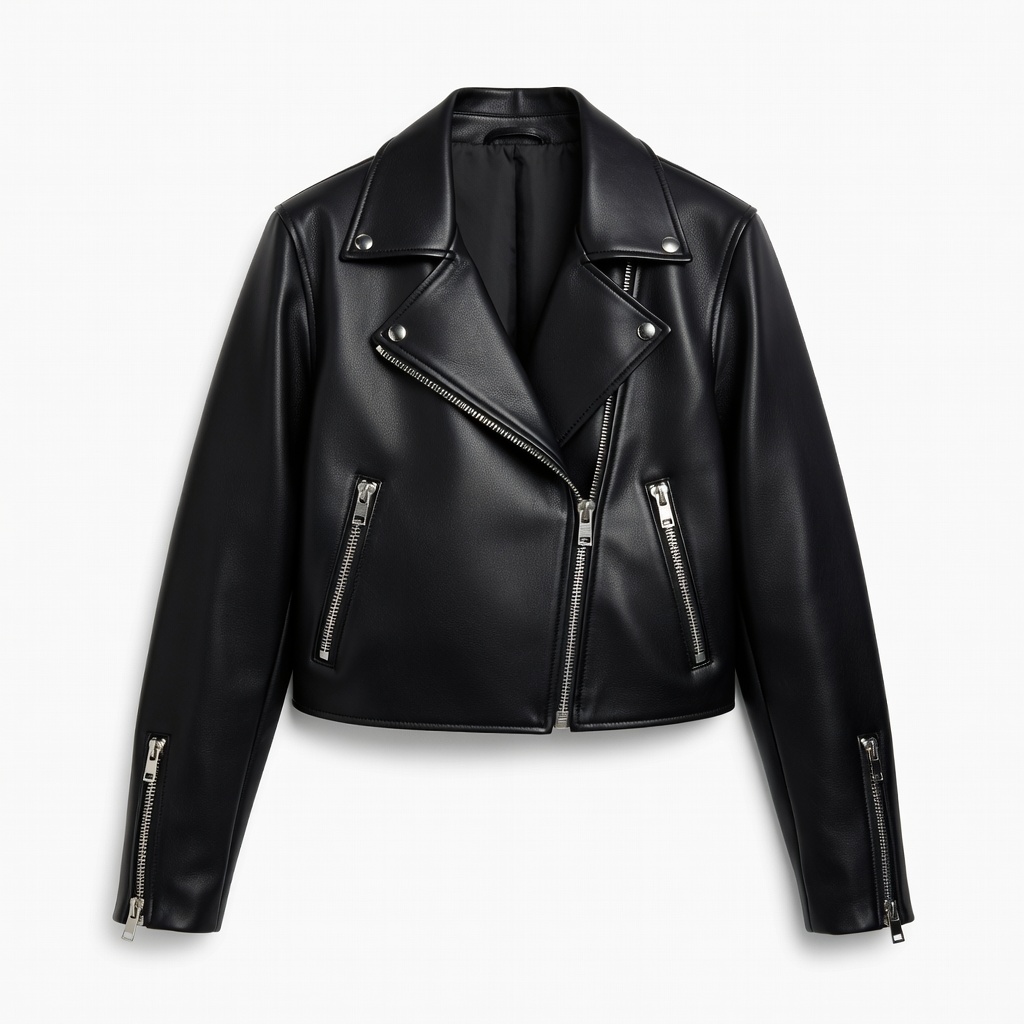Schwarze Leder-Motorradjacke