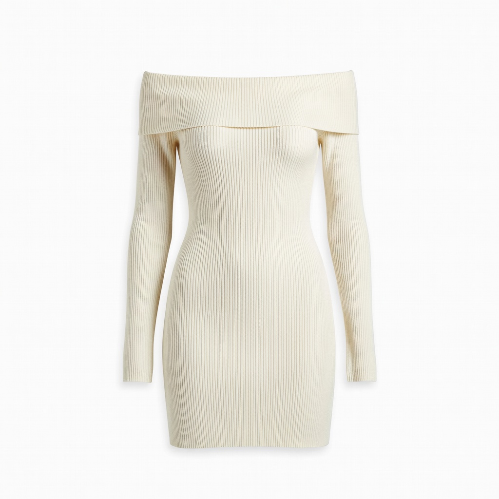 Off-Shoulder Ribbed Knit Mini Dress
