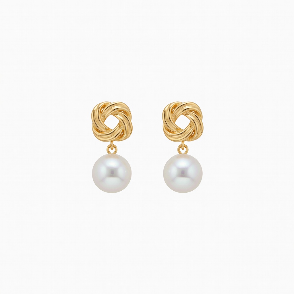 Gold Knot Pearl Earrings
