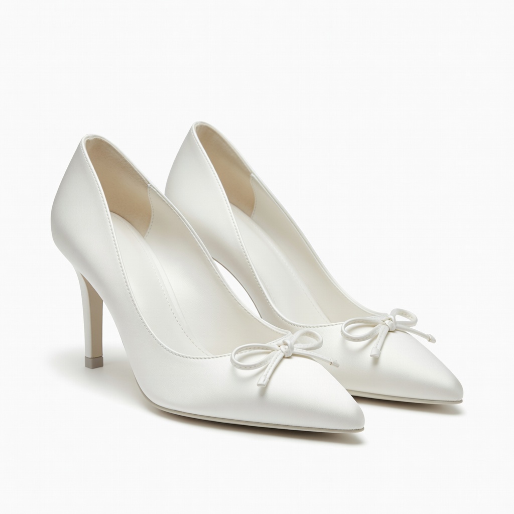 White Pointed Toe Bow Heels