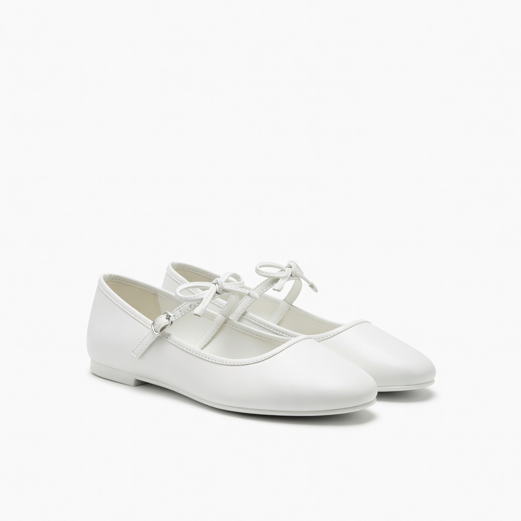 White Bow Mary Jane Flats
