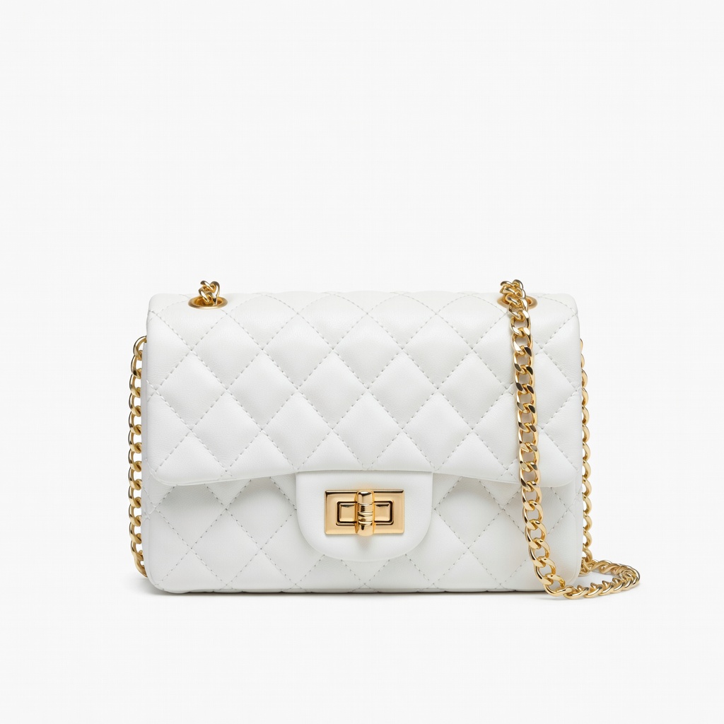 White Quilted Chain Strap Handbag