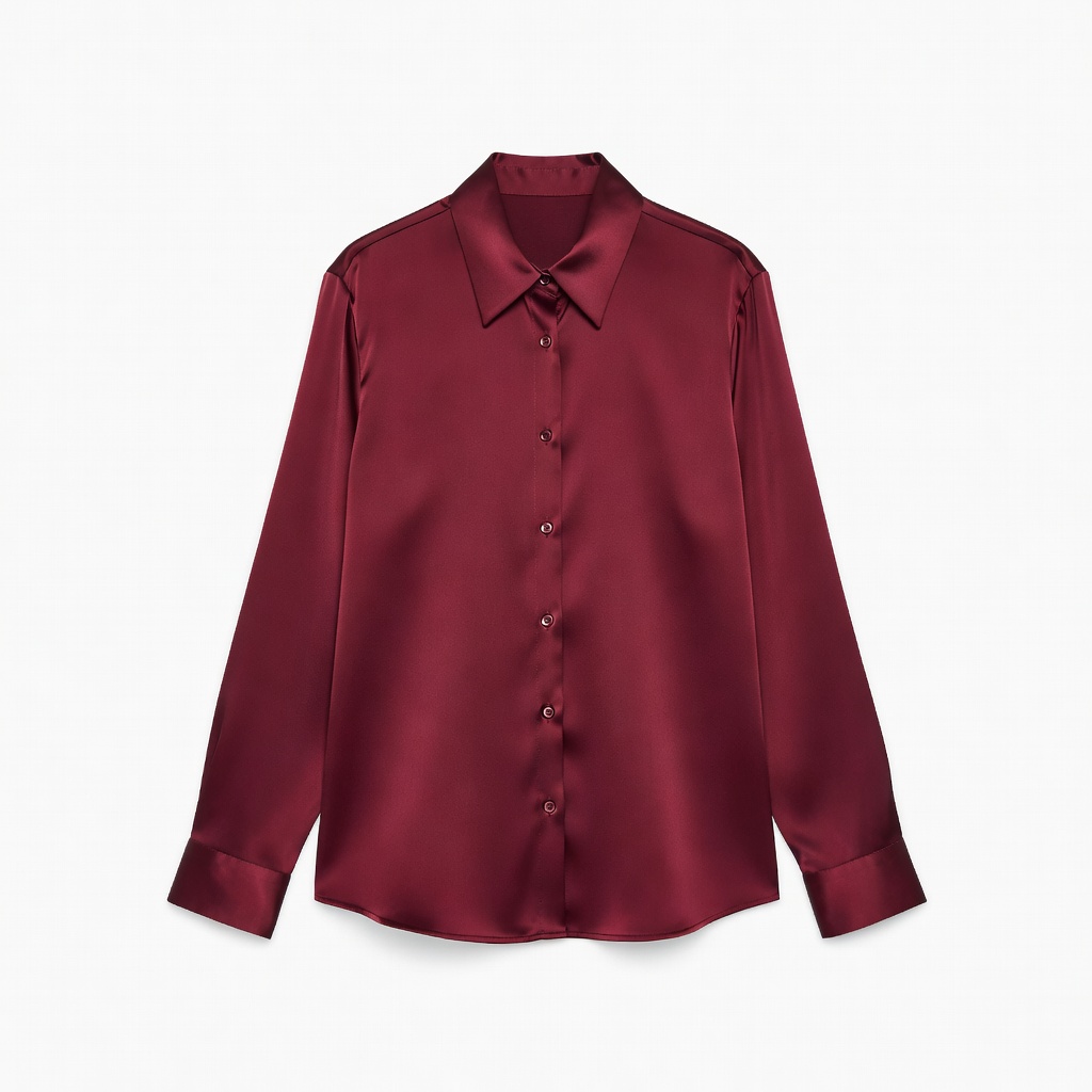 Burgundy Satin Button-Up Shirt