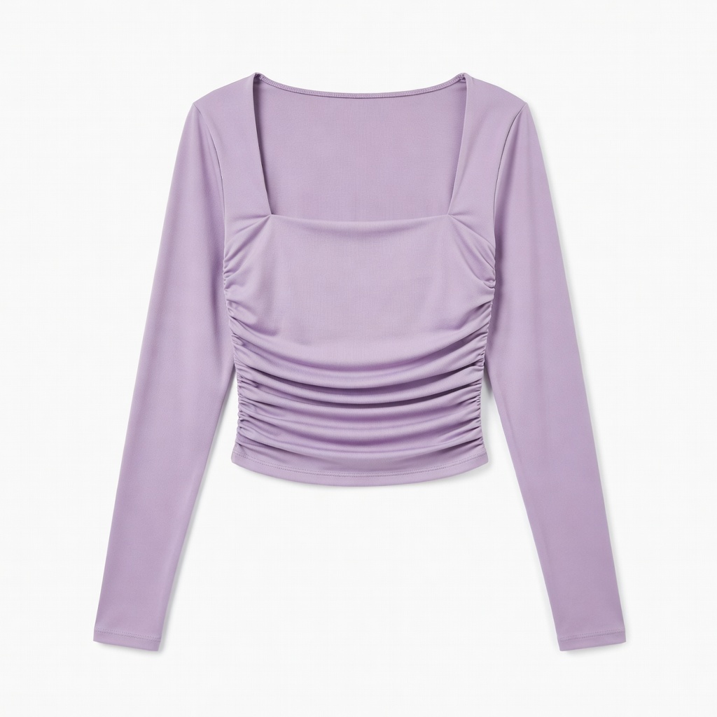 Ruched Square Neck Long Sleeve Top
