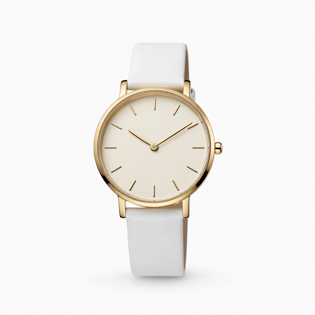Gold Watch with White Strap