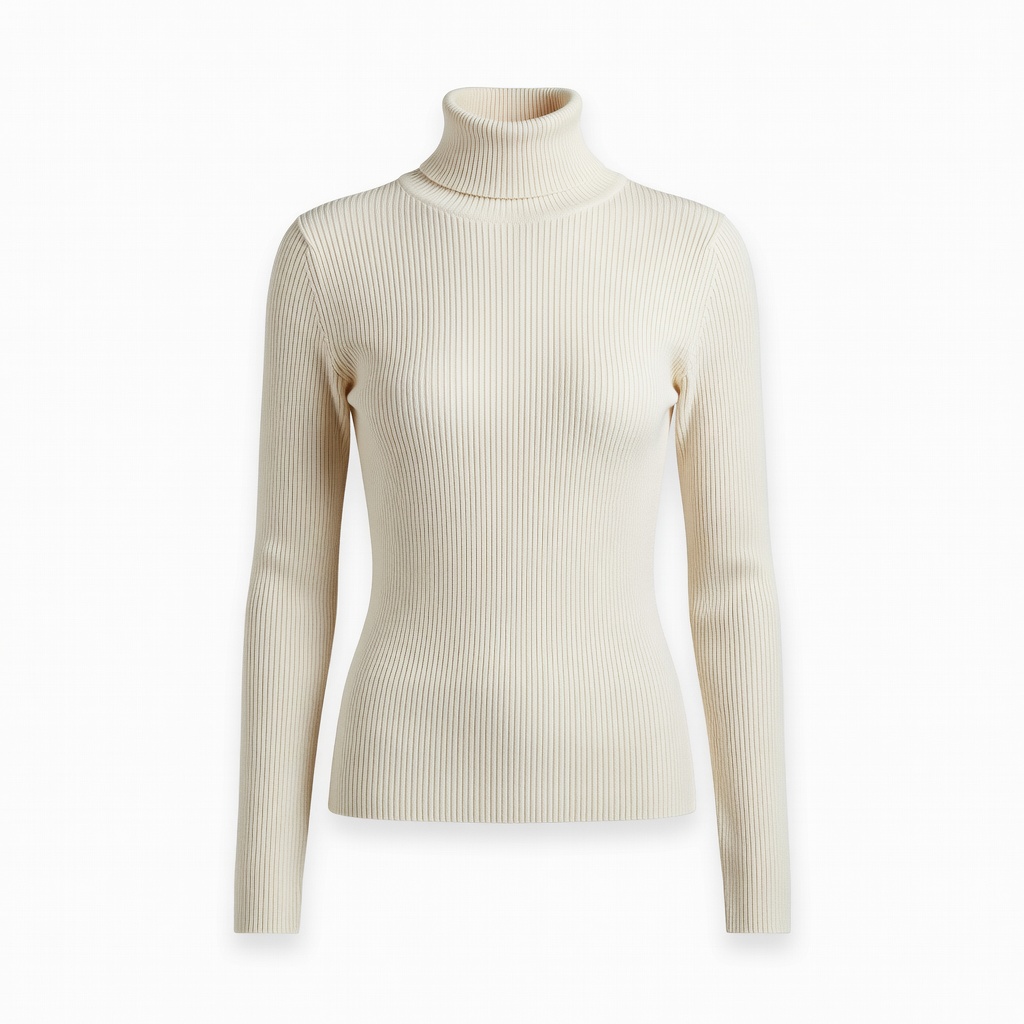 Cream Ribbed Turtleneck Sweater