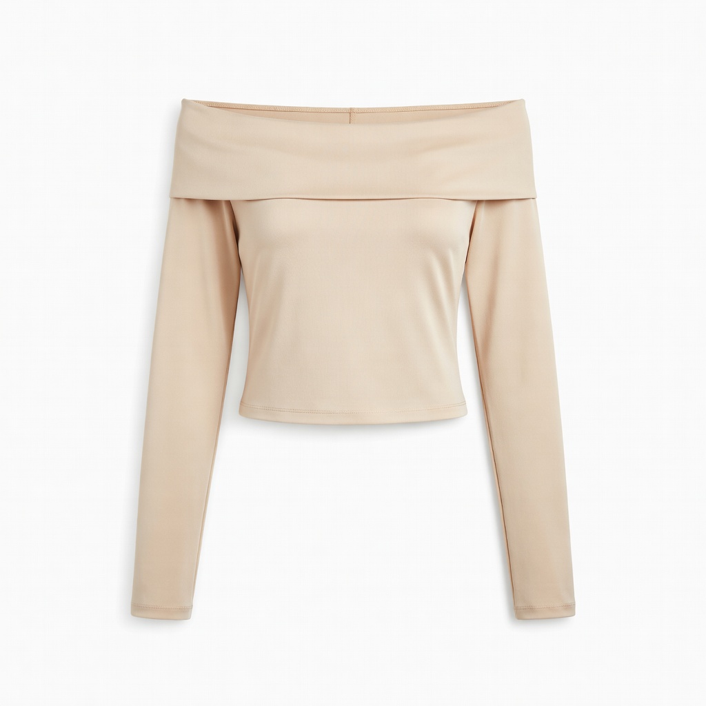 Beige Off-Shoulder Long Sleeve Top