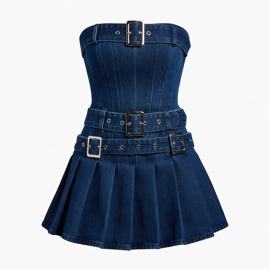 Mini robe corset en denim bleu foncé