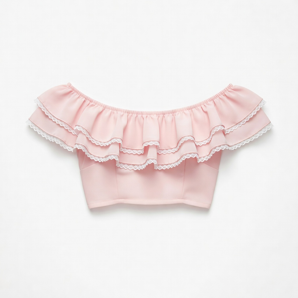 Schulterfreies Crop-Top in Blush Pink mit Rüschen