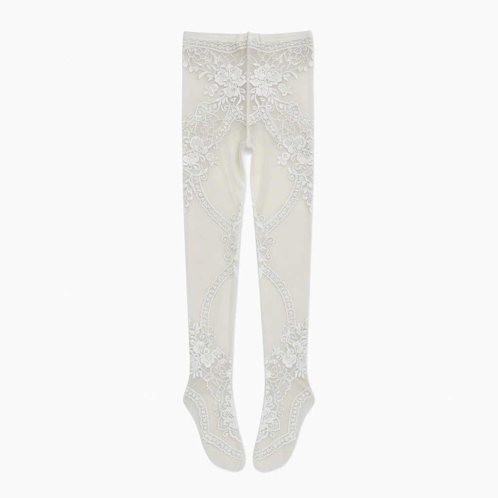 Collant con motivo pizzo off-white