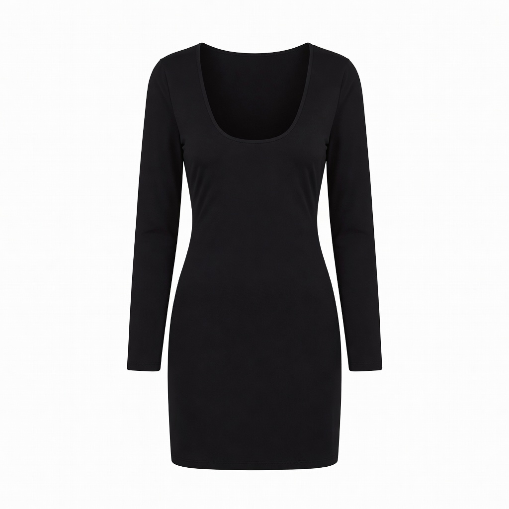 Schwarzes Mini-Kleid mit langen Ärmeln