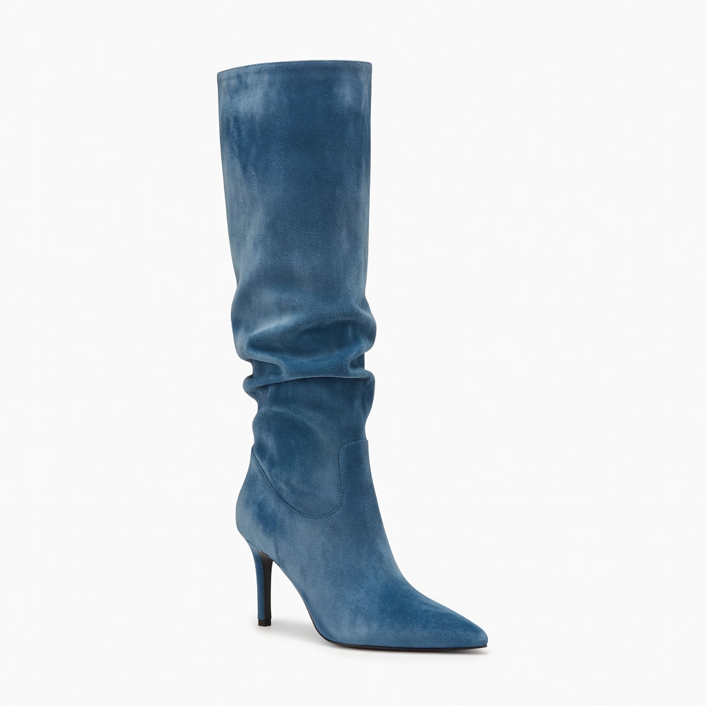Bottes en daim bleu jusqu'au genou